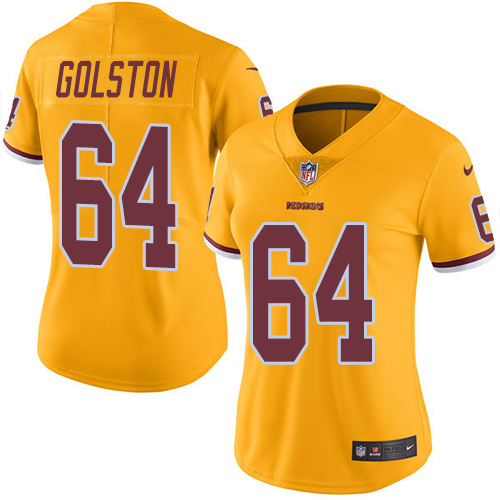Women's Limited Kedric Golston Nike Jersey Gold - #64 Rush NFL Washington Redskins